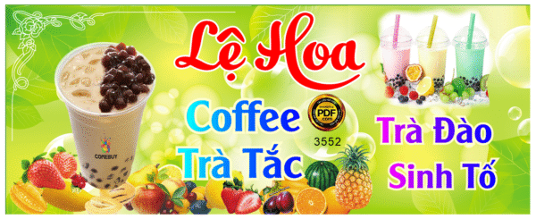 Biển trà sữa Lệ Hoa - trà đào sinh tố file corel