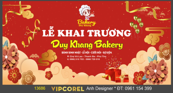 Backdrop Lễ khai trương Duy Khang Bakery file corel