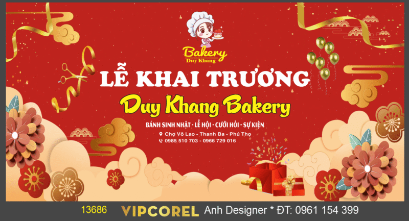 Backdrop Lễ khai trương Duy Khang Bakery file corel