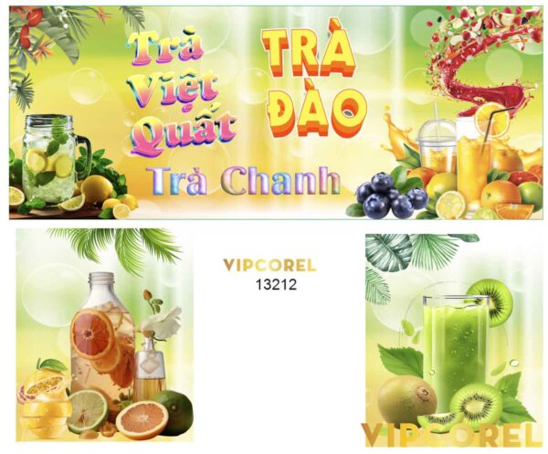 Decal dán Xe đẩy bán hàng rong trà đào - trà chanh