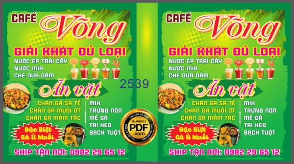 Market biển vẫy cà phê Võng - giải khát đủ loại - ăn vặt file CDR