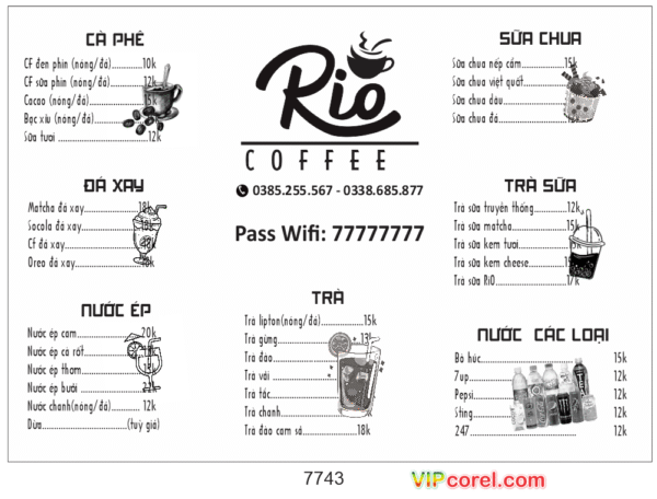 Mẫu thiết kế menu RIO coffee - cà phê - nước các loại