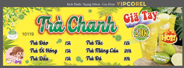 Mẫu menu trà chanh giã tay file corel x7