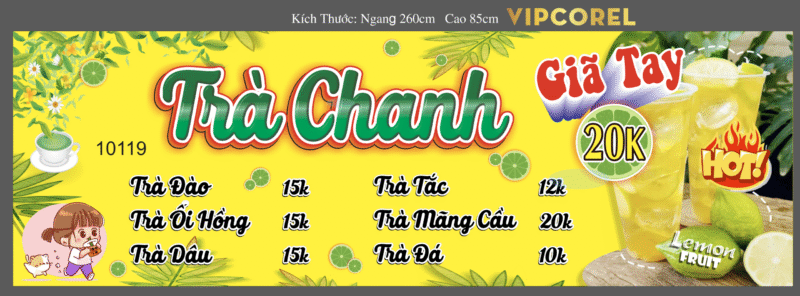 Mẫu menu trà chanh giã tay file corel x7