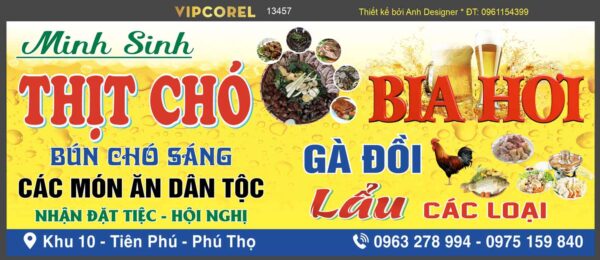Biển QC quán thịt chó Minh Sinh - Gà Đồi file corel