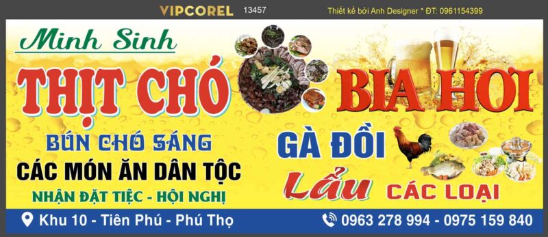 Biển QC quán thịt chó Minh Sinh - Gà Đồi file corel