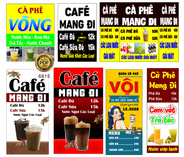 Một số mẫu biển vẫy Cà phê mang đi file corel