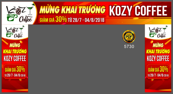 Biển đồ uống Kozy coffee - mừng khai trương file corel