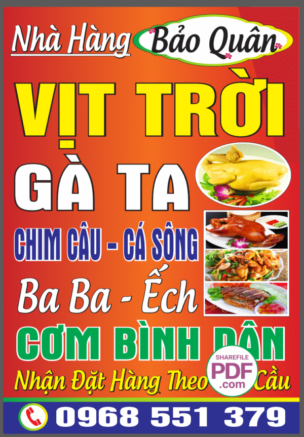 Biển Nhà hàng Bảo Quân - Vịt trời file PDF & CDR
