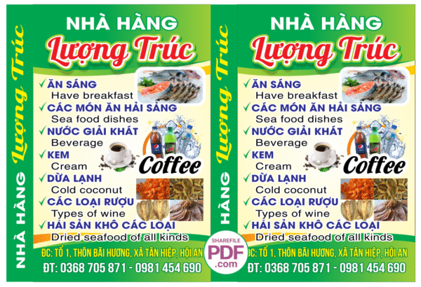 Biển Nhà hàng Lượng Trúc file PDF & CDR