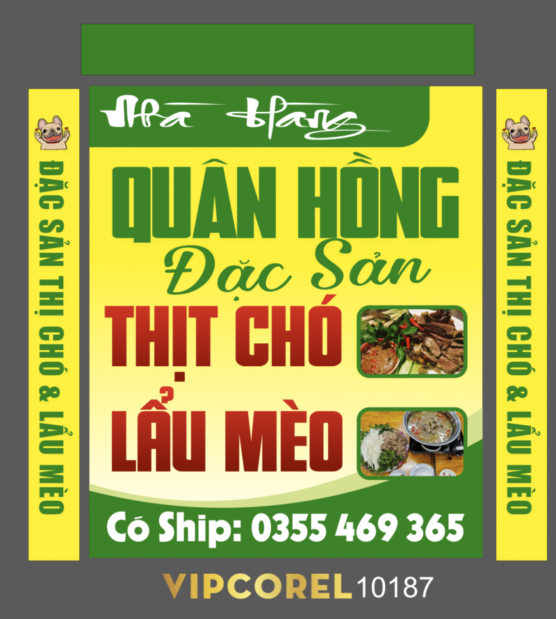 Biển Nhà hàng Quân Hồng đặc sản thịt chó lẩu mèo