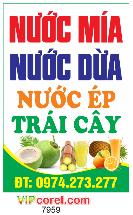 Biển vẫy nước mía - nước dừa - nước ép file corel