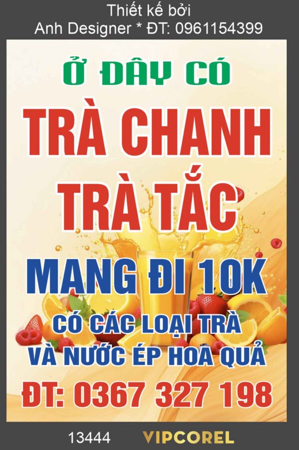 Biển vẫy ở đây có bán trà chanh trà tắc file corel