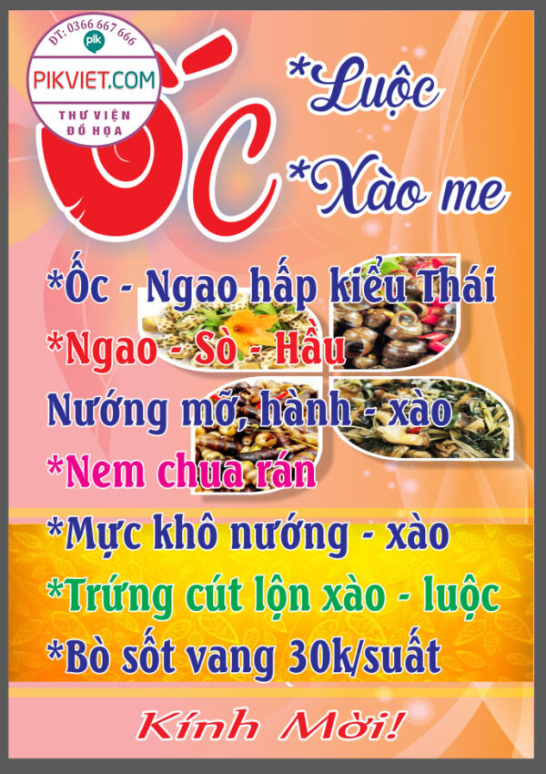 Biển vẫy Ốc luộc - ốc xào me file PDF & CDR