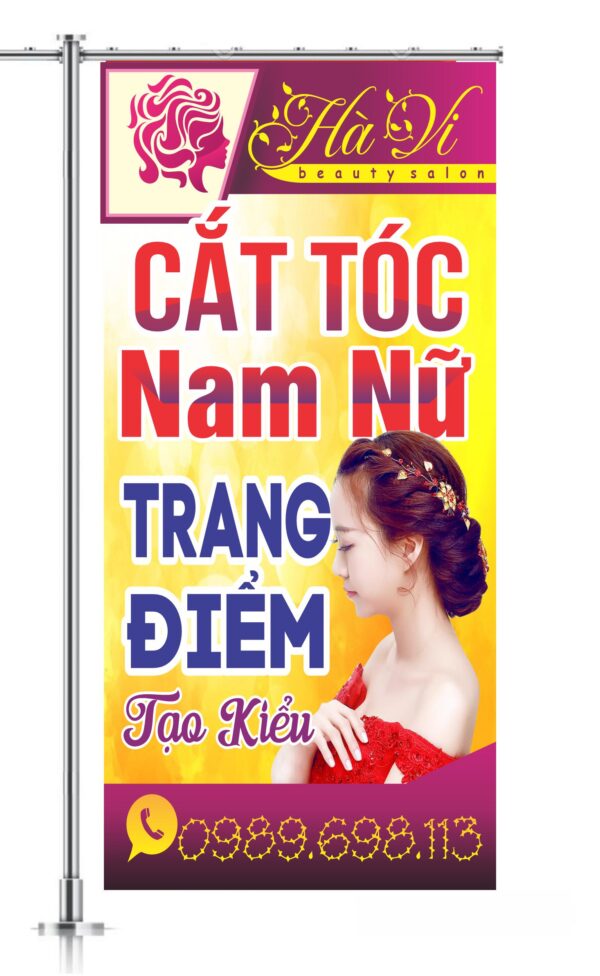 Mẫu biển vẫy cắt tóc nam nữ, trang điểm Hà Vi