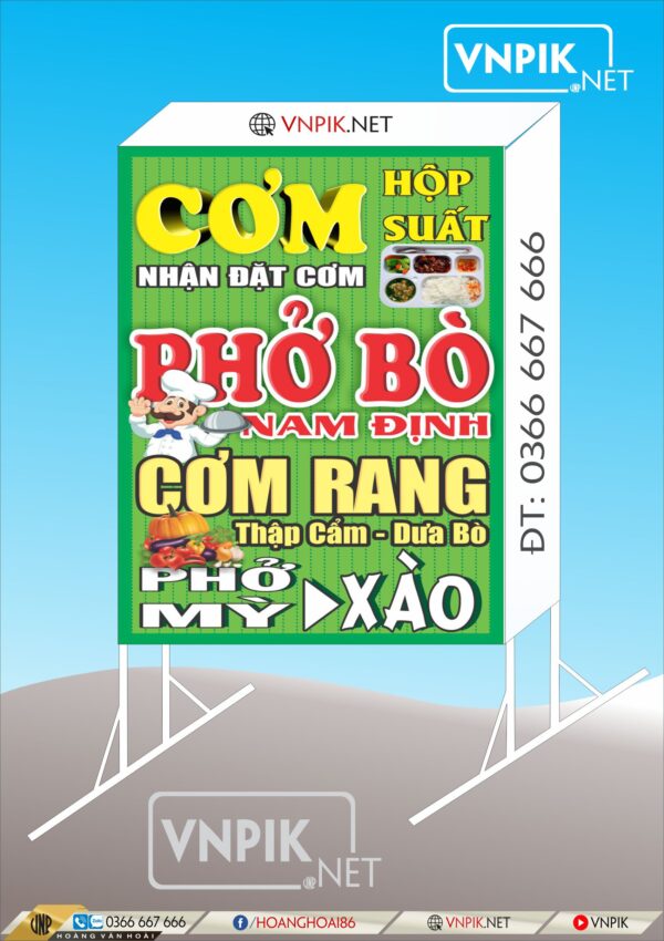 Mẫu biển vẫy cơm, phở bò nam định, cơm rang mì xào