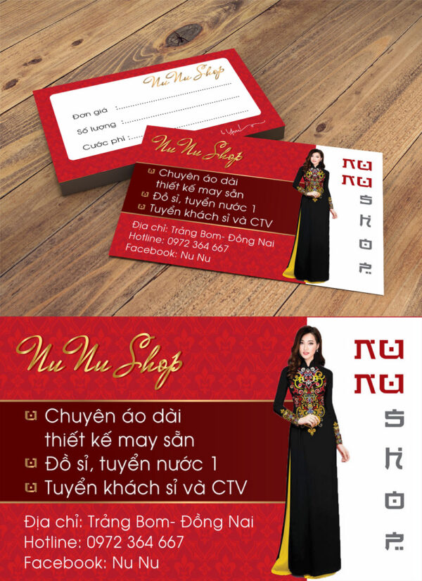 Mẫu danh thiếp namecard nunu shop áo dài