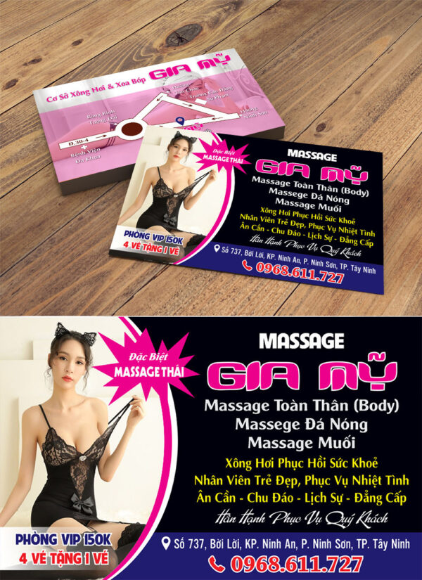 Mẫu danh thiếp tiệm massage Gia Mỹ