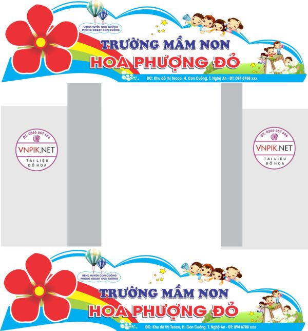 Biển cổng trường mầm non Hoa Phượng Đỏ file CorelDRAW