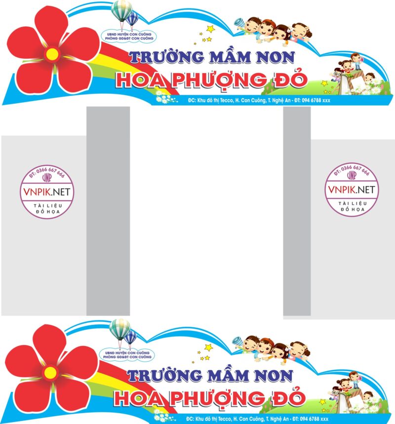 Biển cổng trường mầm non Hoa Phượng Đỏ file CorelDRAW