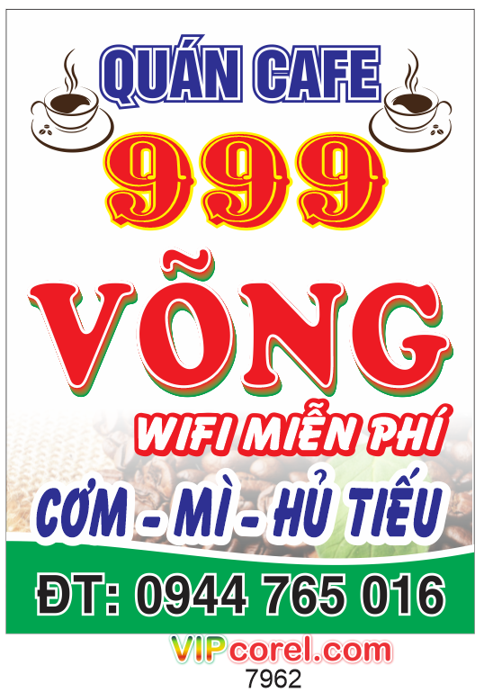 Biển vẫy quán cà phê 999 Võng file corel
