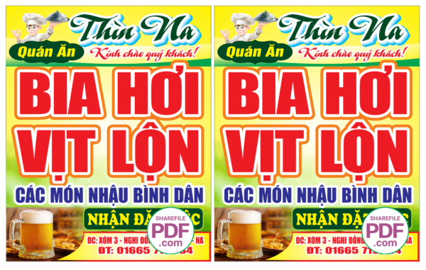 Biển Quán ăn Thìn Na - Bia hơi- Vịt lộn file PDF & CDR