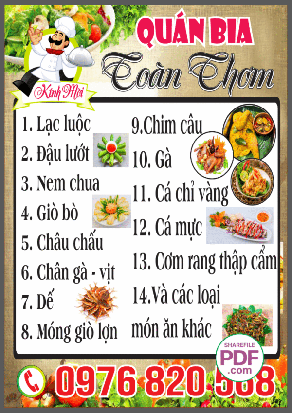Biển vẫy Quán Bia Toàn Thơm file PDF & CDR