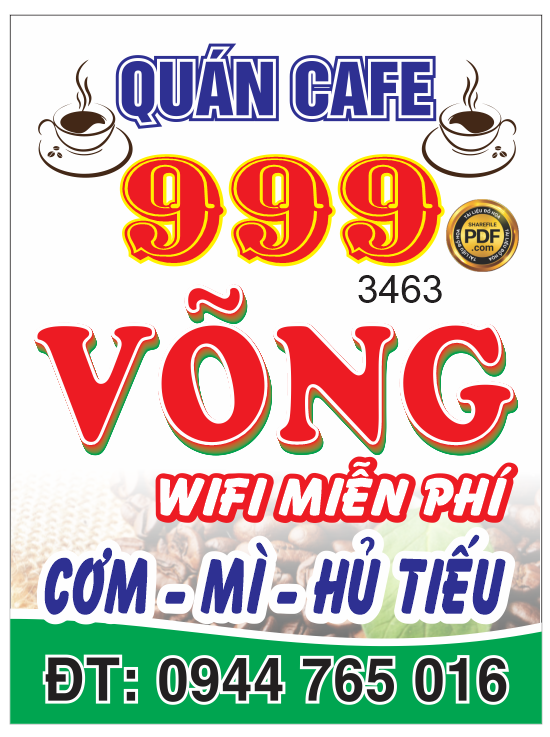 Market biển vẫy quán cà phê 999 võng file Corel
