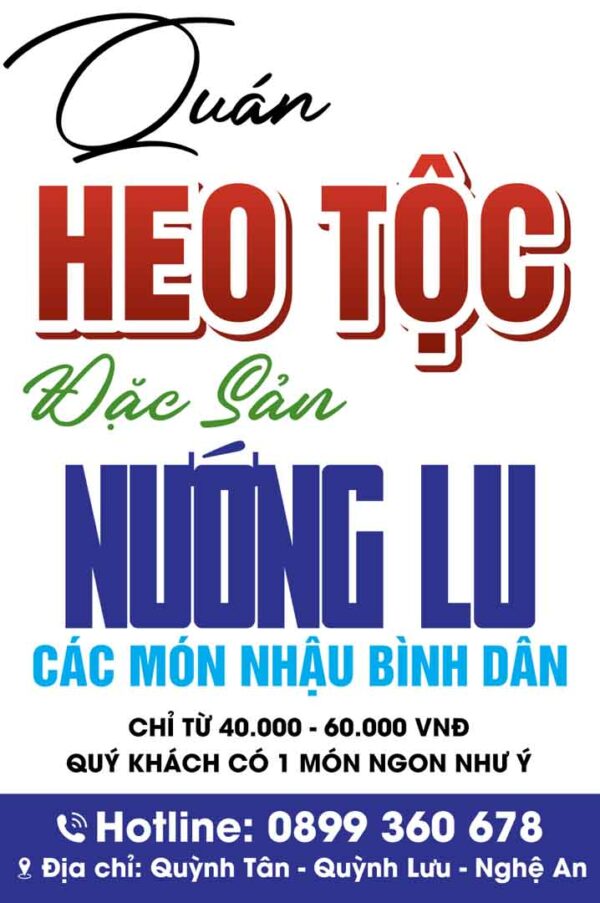 Biển vẫy quán Heo Tộc - đặc sản nướng lu file corel