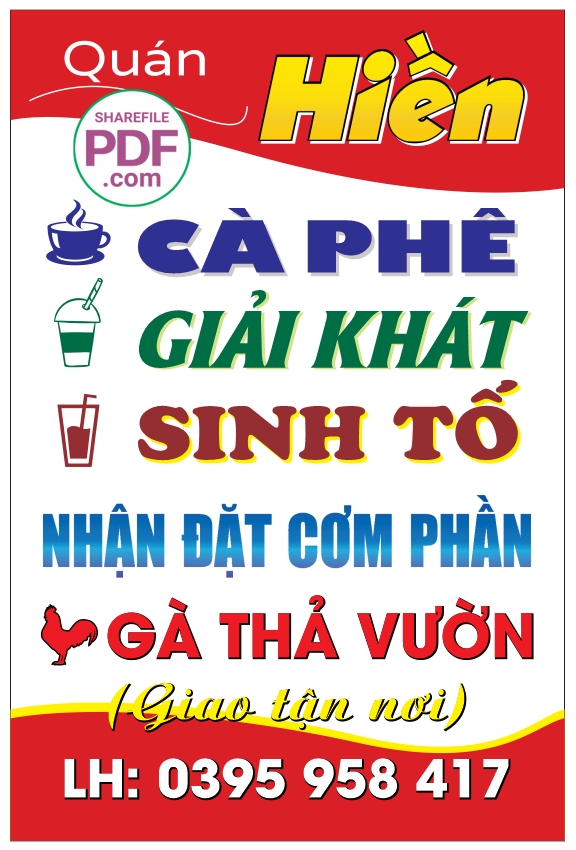 Biển Quán Hiền - Cà phê - Giải khát - Sinh tố  file PDF & CDR