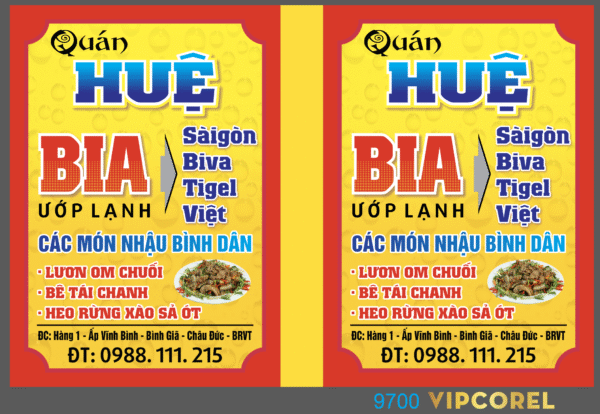 Biển vẫy Quán bia Huệ - các món nhậu 2024