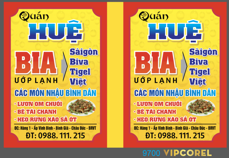 Biển vẫy Quán bia Huệ - các món nhậu 2024