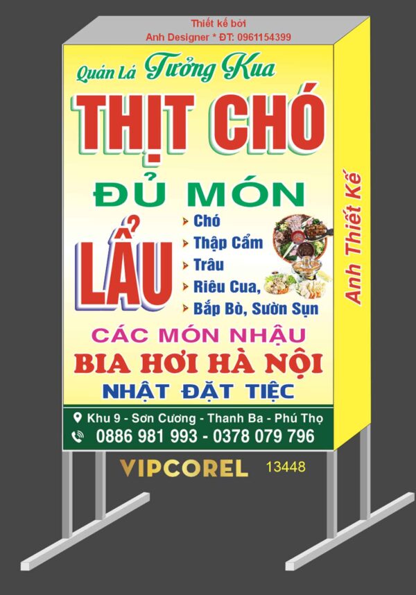 Biển vẫy quảng cáo Quán Lá Tưởng Kua - Thịt chó