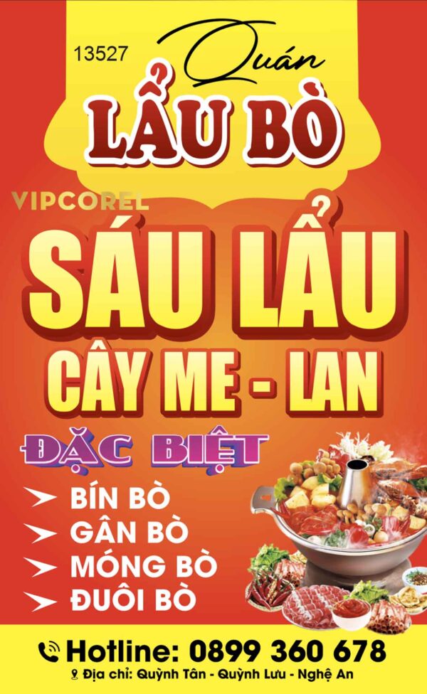 Biển vẫy quảng cáo Quán Lẩu Bò - Sáu Lẩu file corel