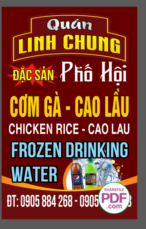 Biển vẫy Quán Linh Chung - cơm gà - cao lầu file PDF & CDR