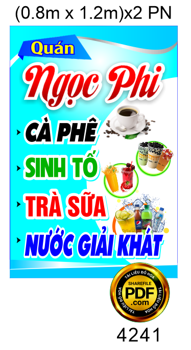 Biển vẫy đồ uống Quán Ngọc Phi file corel