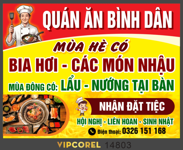 Bảng Quán nhậu bình dân - bia hơi file corel