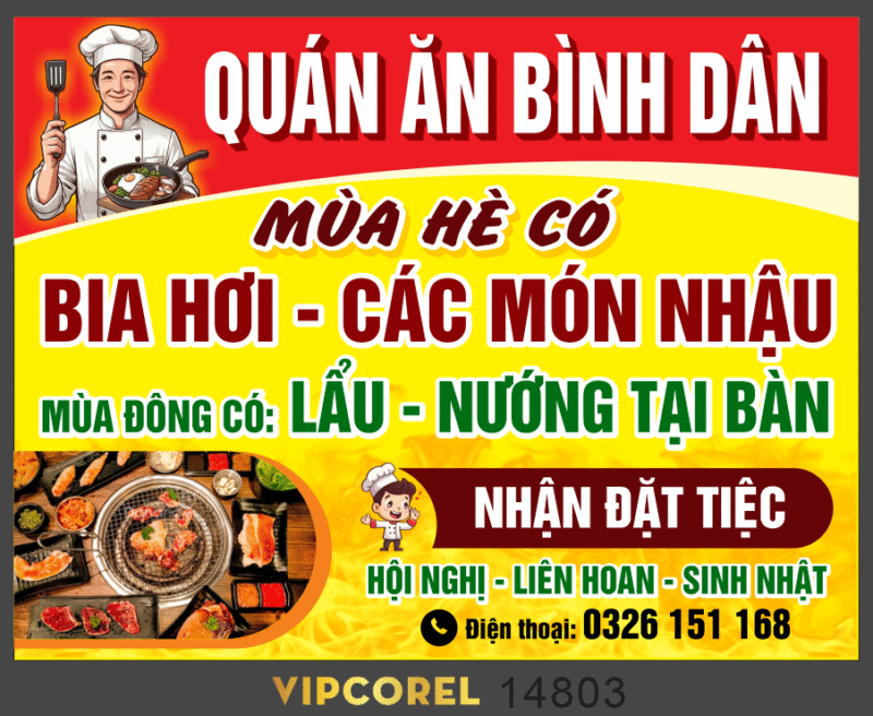 Bảng Quán nhậu bình dân - bia hơi file corel