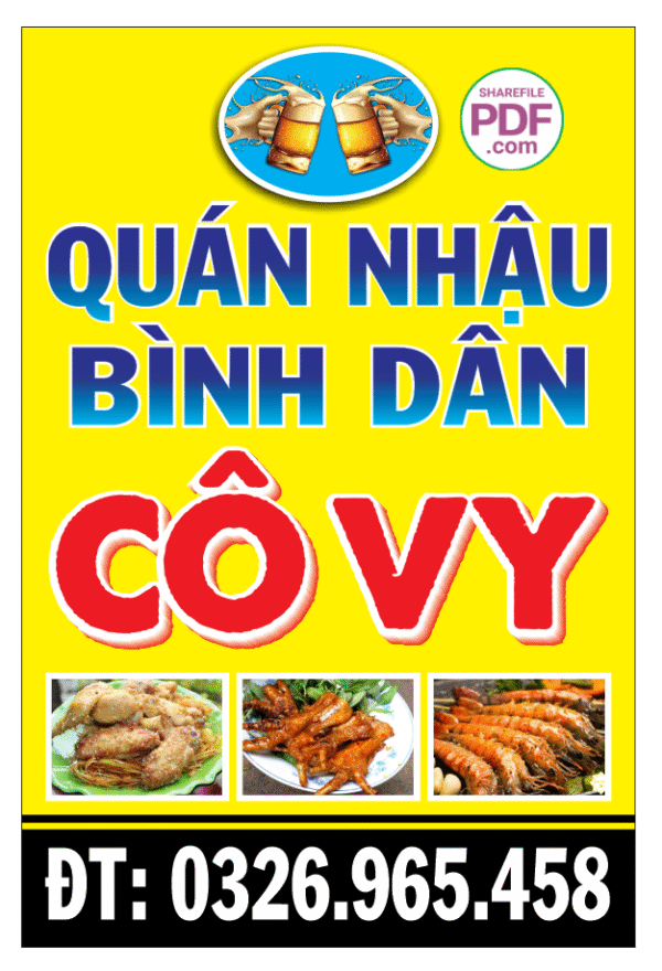 Biển vẫy quán nhậu bình dân Cô Vi file PDF & CDR