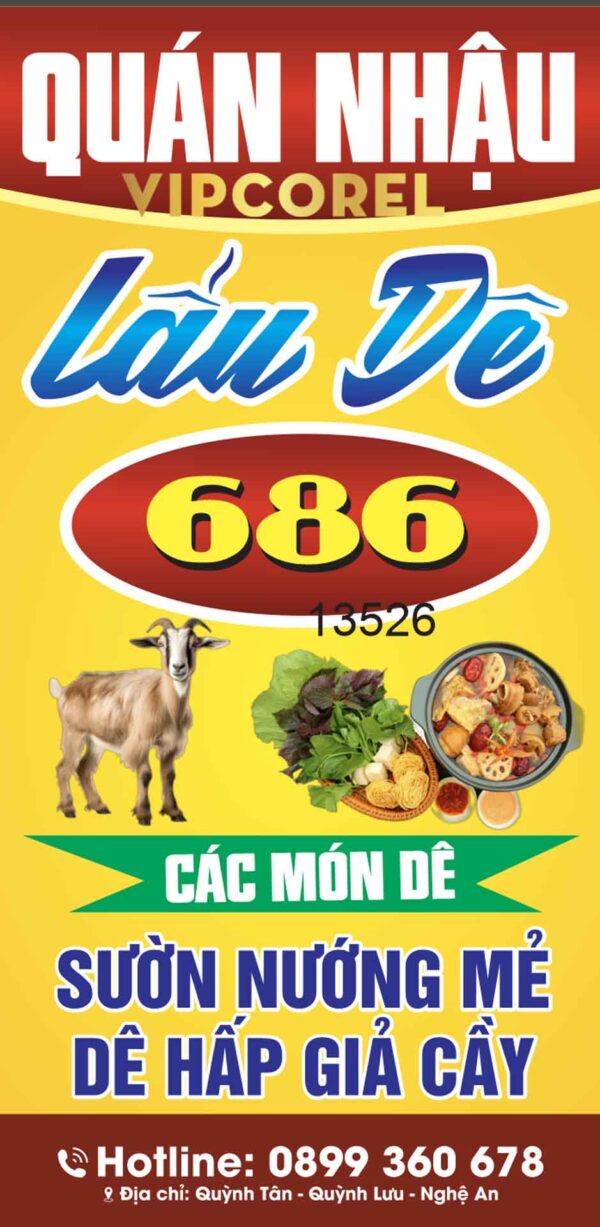 Biển vẫy QC Quán Nhậu - Lẩu Dê 686 file corel