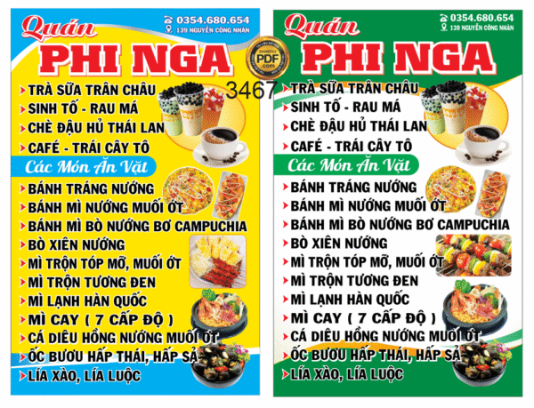 Biển vẫy trà sữa - đồ ăn vặt Phi Nga file corel