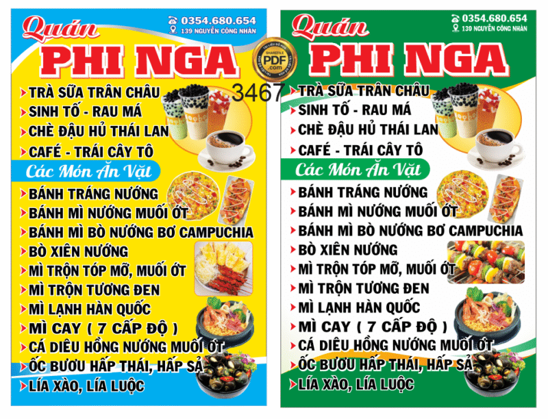Biển vẫy trà sữa - đồ ăn vặt Phi Nga file corel