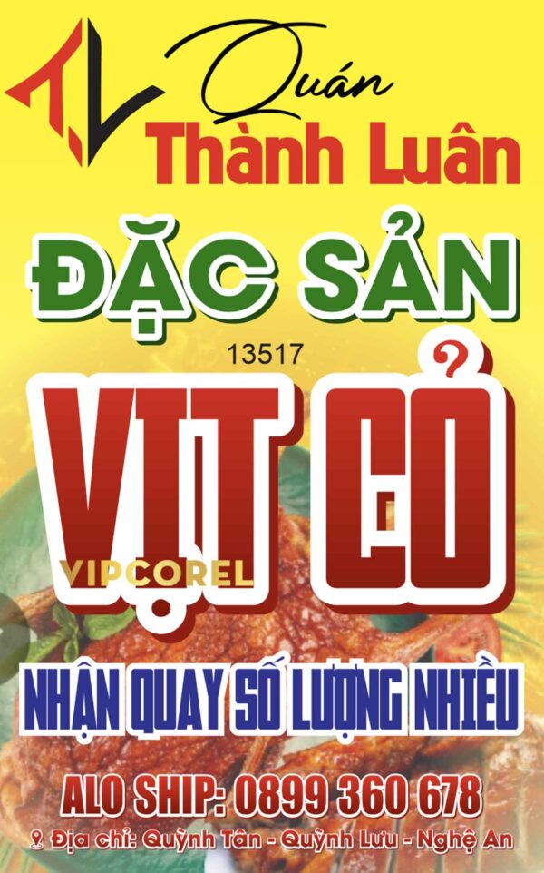 Biển vẫy quảng cáo đặc sản Vịt Cỏ file corel