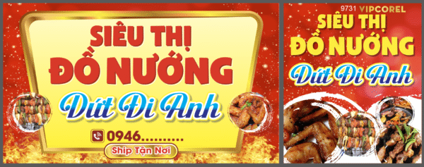 Biển cửa hàng siêu thị Đồ Nướng Dứt đi anh