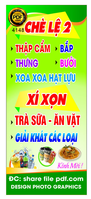 Biển quán chè lệ 2 - trà sữa ăn vặt file corel