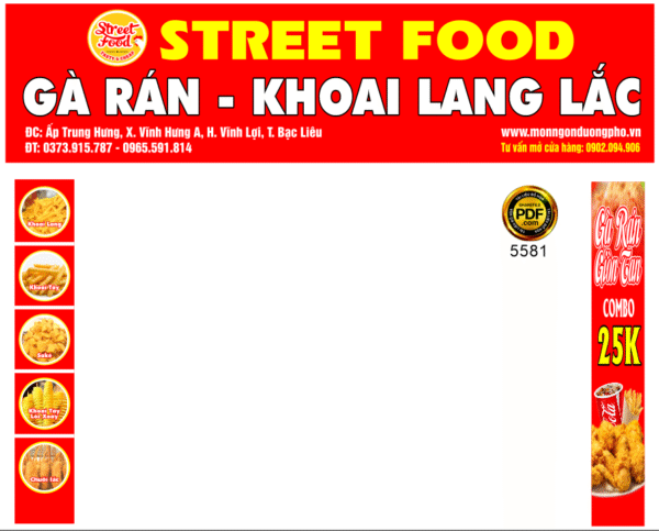 Biển Street food - gà rán - khoai lang lắc file corel