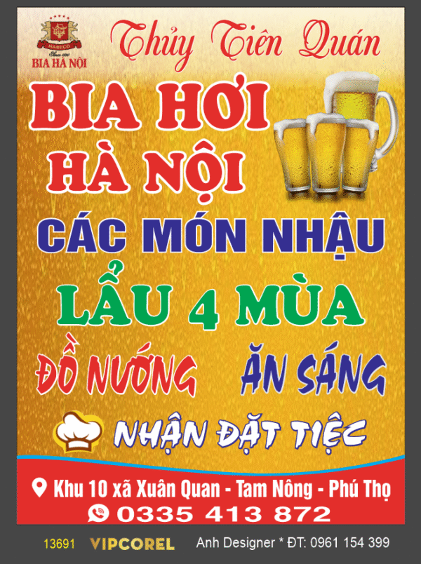 Biển vẫy QC Bia Hơi Thủy Tiên Quán file corel