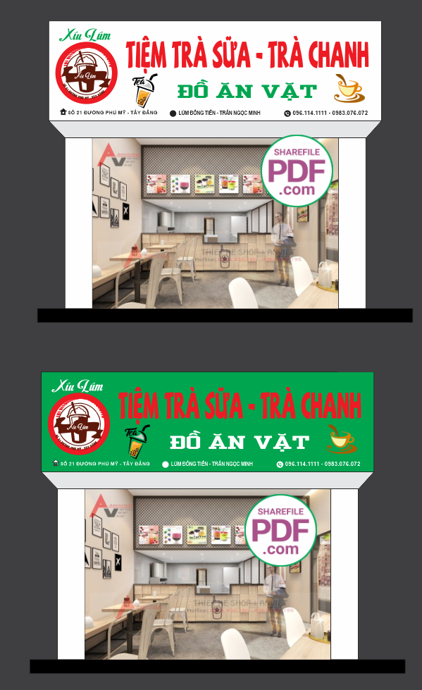 Biển Tiệm trà sữa - trà chanh - đồ ăn vặt file PDF & CDR