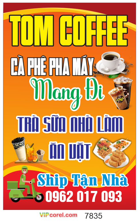 Biển vẫy Tom Coffee cà phê pha máy - mang đi