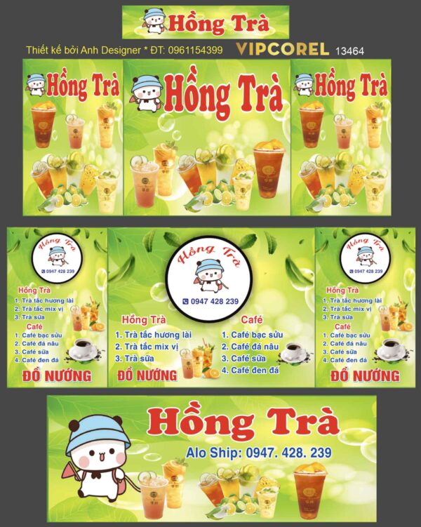 Mẫu dán xe bán nước Hồng trà - cà phê file corel